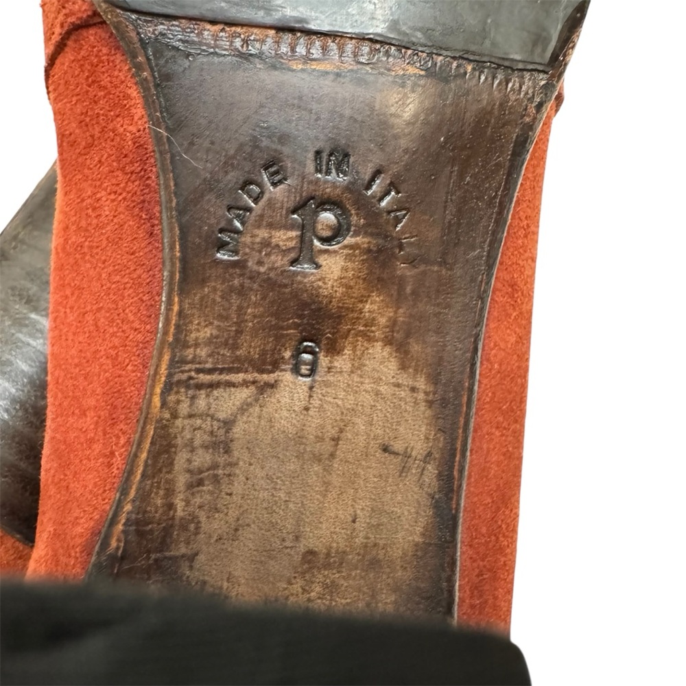 Vintage Walter Steiger Suede Tall Boots Vibram Sole Wood Heels Italy - Picture 10 of 11